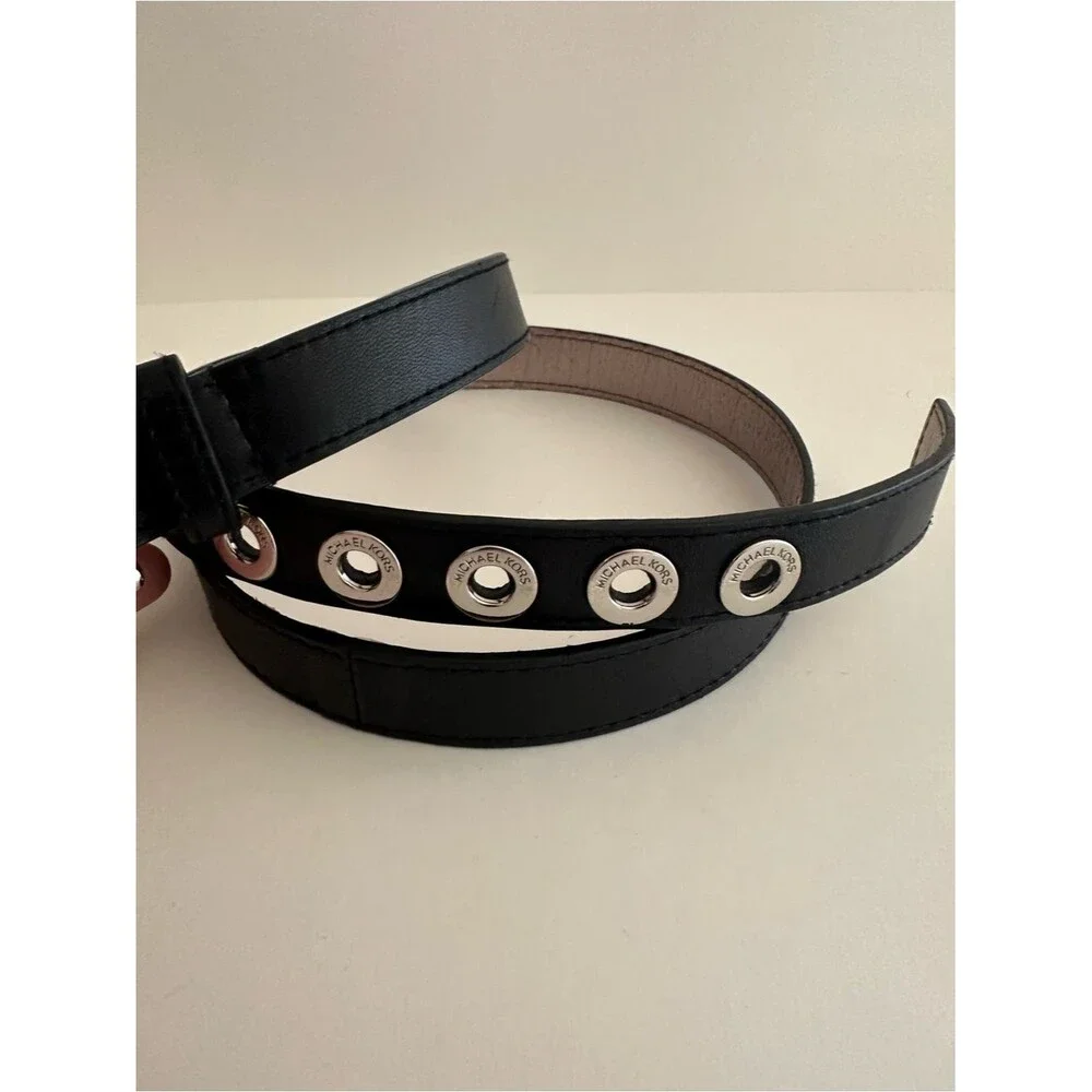 Michael Kors black leather Silver Eyelet belt